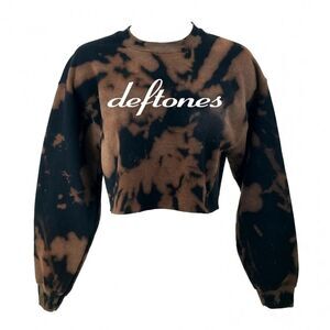 DEFTONES Rock Band Acid Wash Cropped Crop Top Long Sleeve Crewneck Sweatshirt